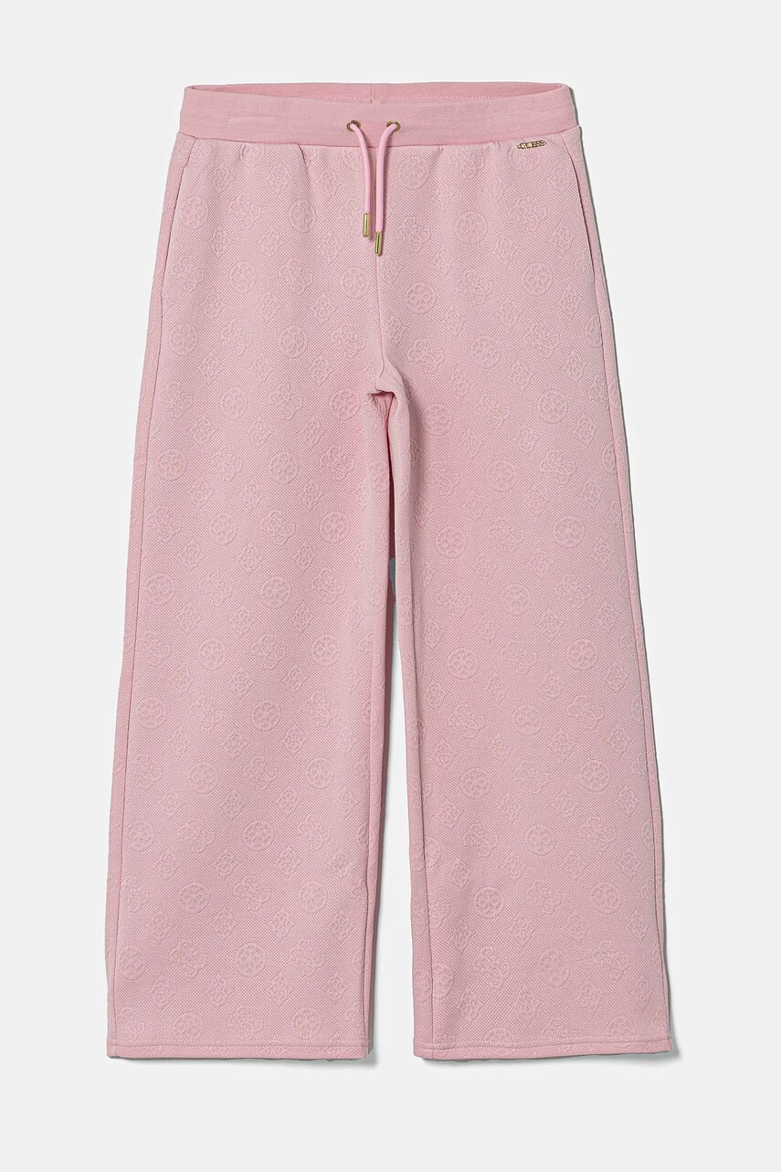 Levně Dětské tepláky Guess růžová barva, hladké, J5RB15 KCHR2