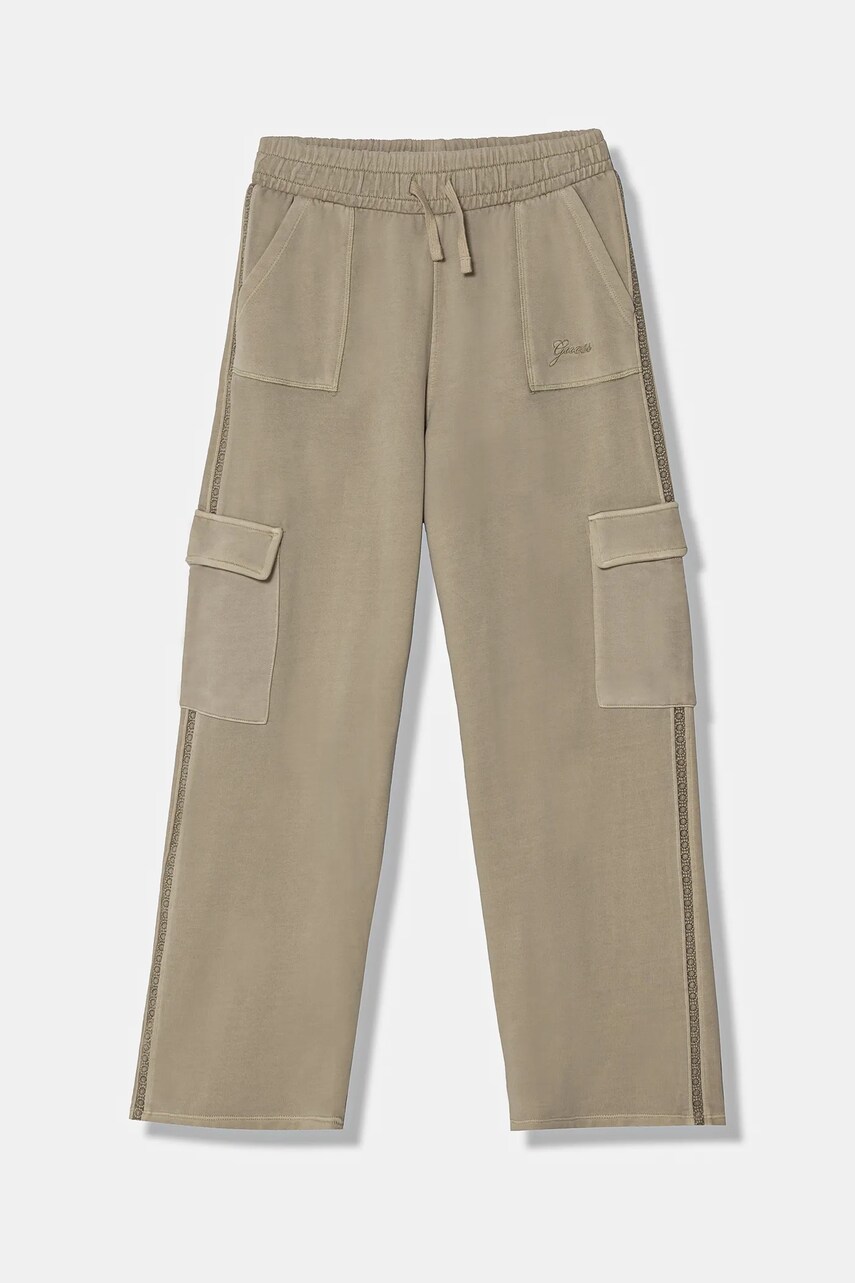 Levně Dětské bavlněné tepláky Guess zelená barva, s aplikací, J5RQ14 KAD74
