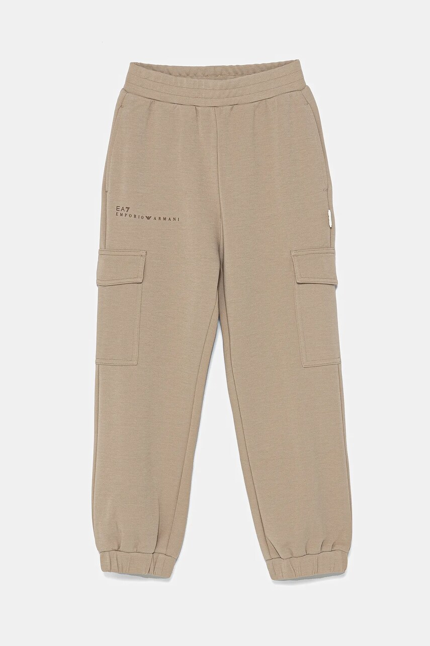 EA7 Emporio Armani pantaloni de trening pentru copii culoarea bej, cu imprimeu, 7G000040 AF12501