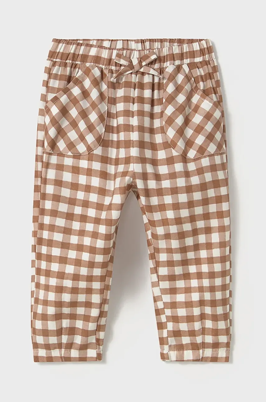 Mayoral pantaloni din bumbac pentru bebeluși culoarea maro, modelator, 1570