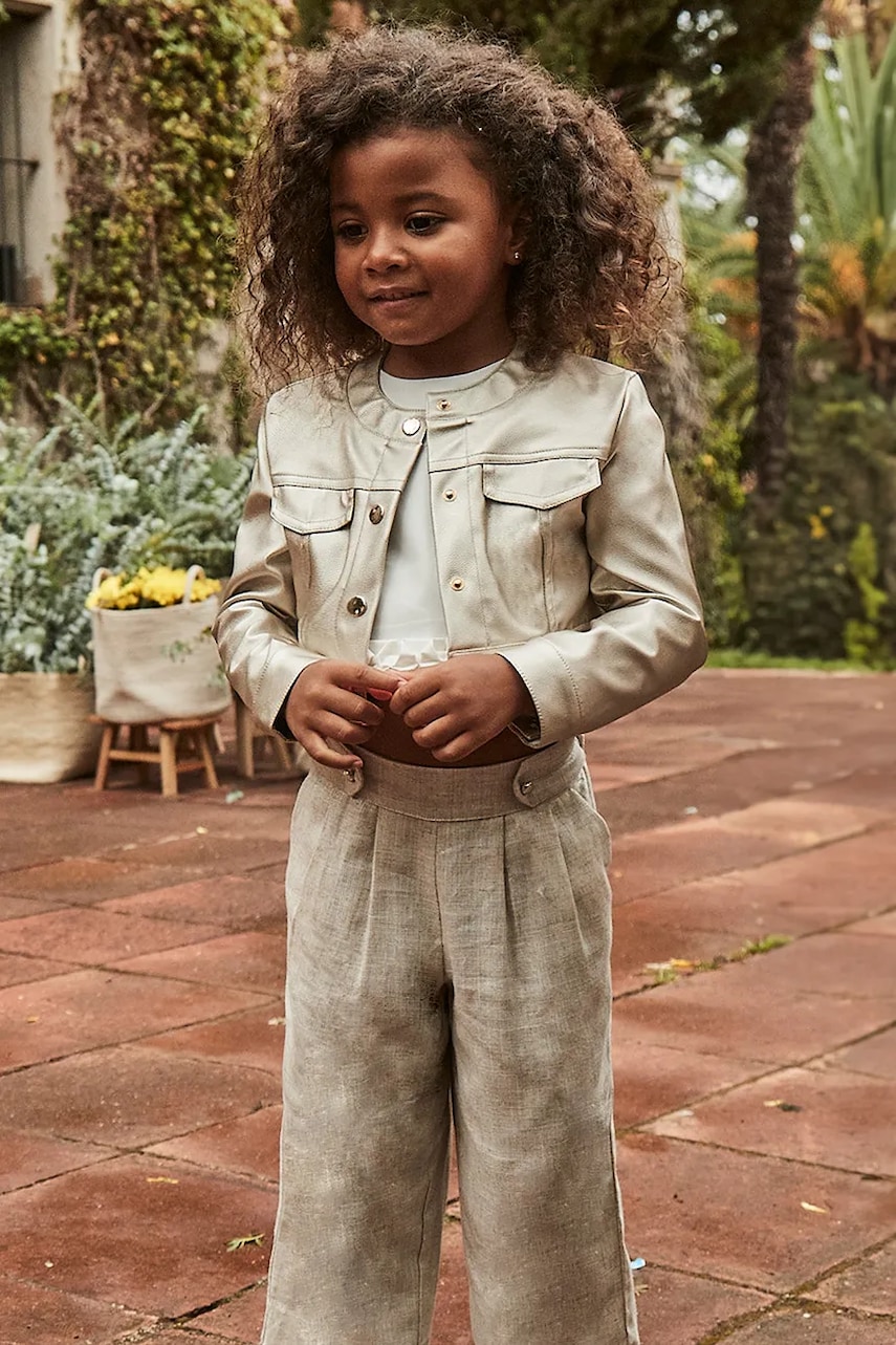 Mayoral pantaloni cu amestec de in pentru copii culoarea bej, neted, 3551