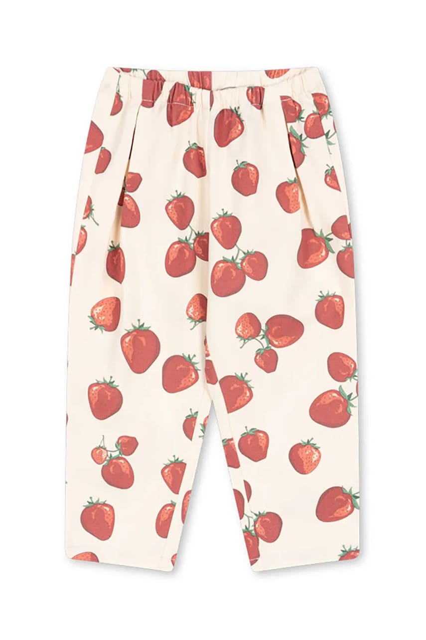 Konges Sløjd pantaloni de bumbac pentru copii FEN PANTS GOTS culoarea bej, cu imprimeu, KS102279 Konges Sløjd pantaloni de bumbac pentru copii FEN PANTS GOTS culoarea bej, cu imprimeu, KS102279
