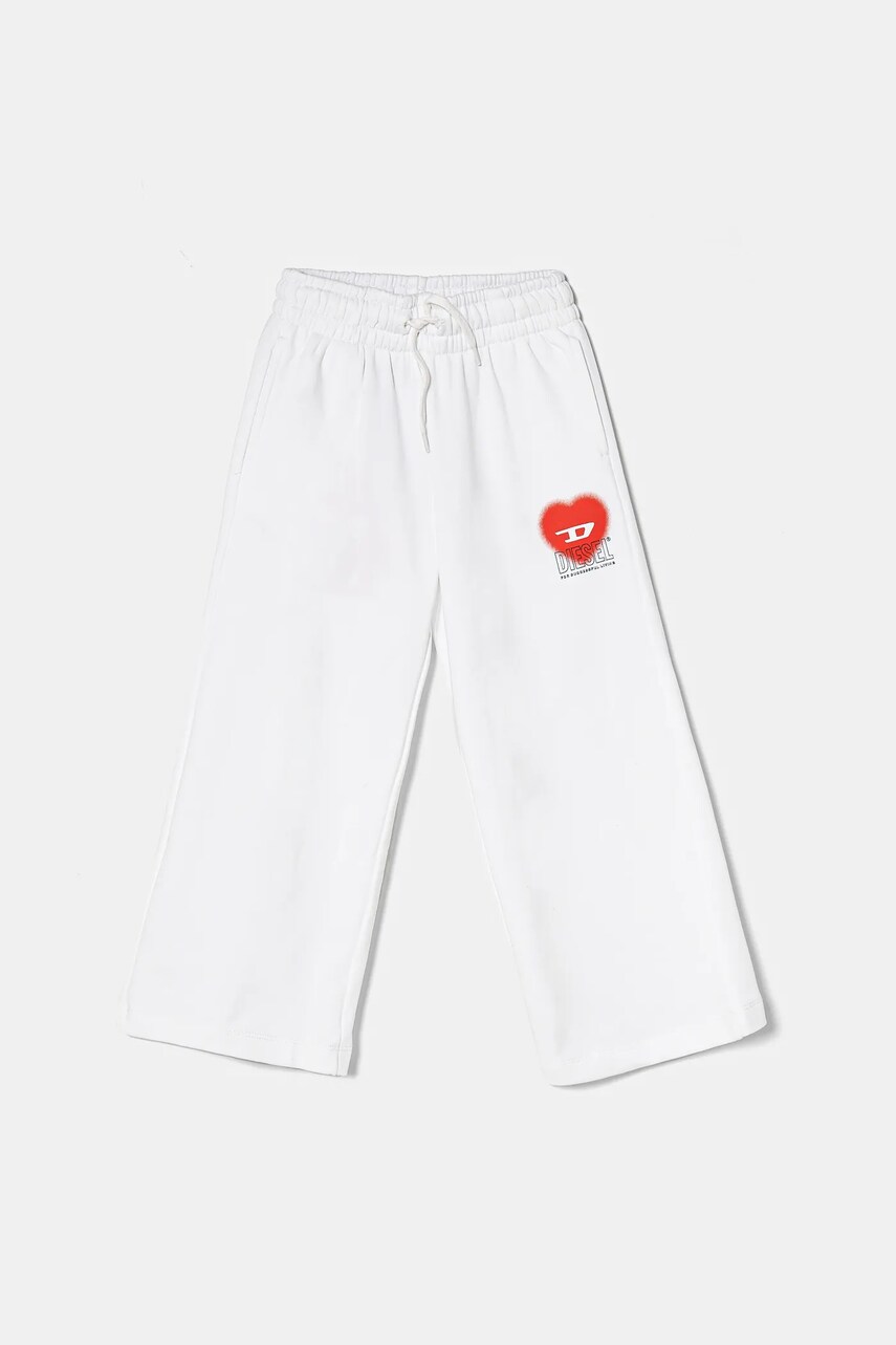 Diesel pantaloni de trening din bumbac pentru copii PCUORE TROUSERS culoarea alb, cu imprimeu, J02231 Diesel pantaloni de trening din bumbac pentru copii PCUORE TROUSERS culoarea alb, cu imprimeu, J02231