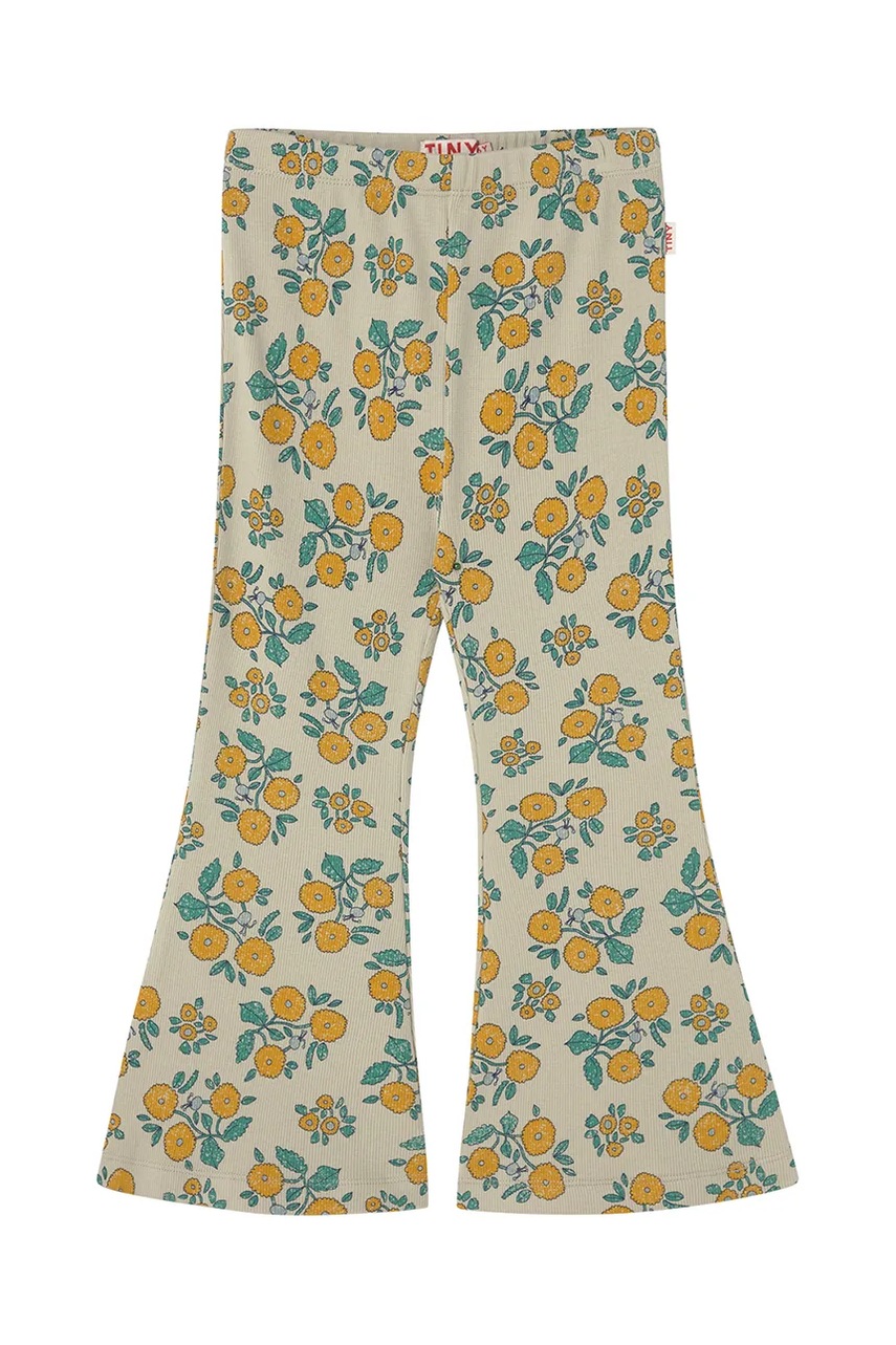 Детские брюки Tinycottons FLOWERS RIB PANT цвет бежевый с узором SS25-043