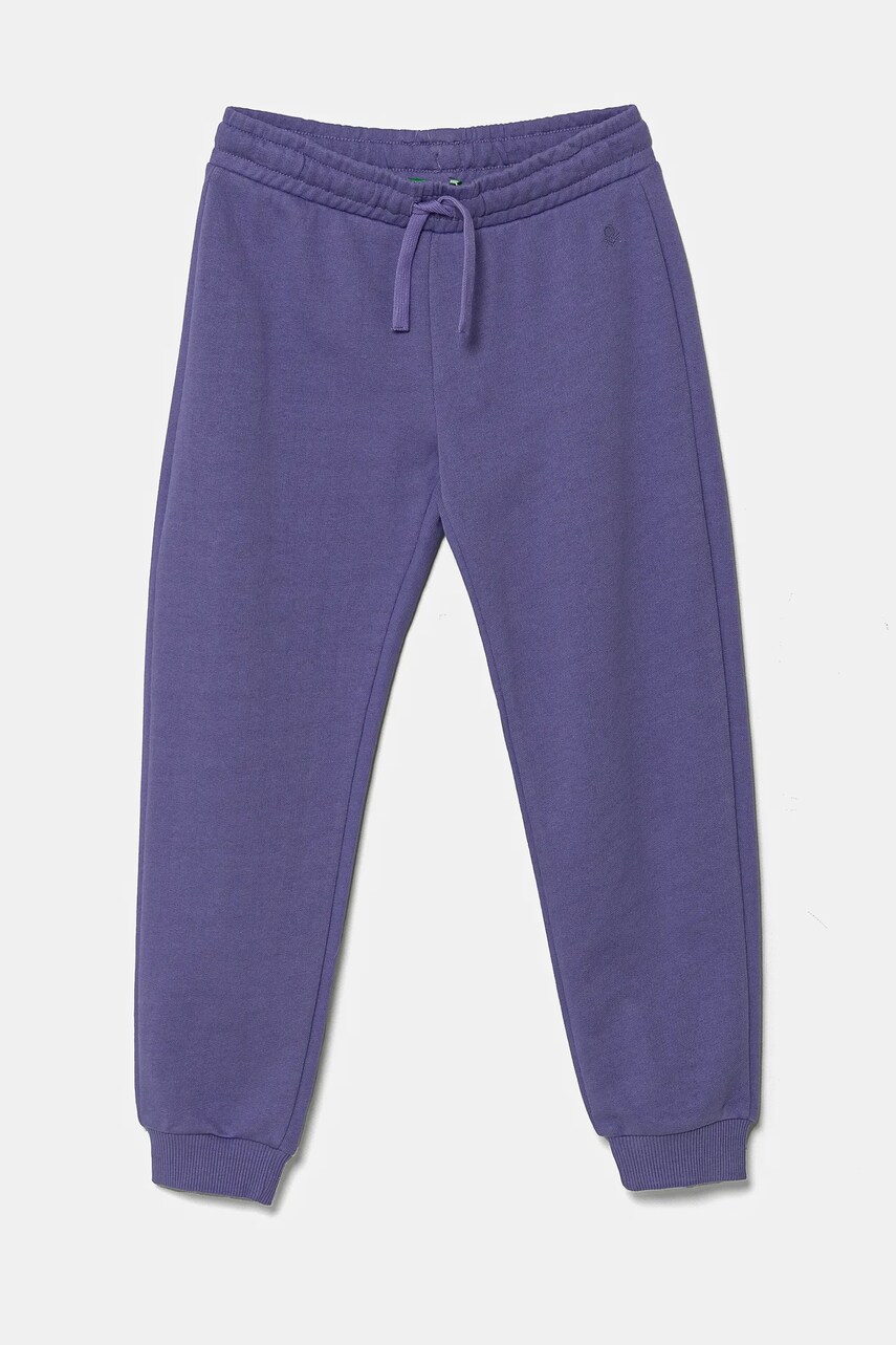 United Colors of Benetton pantaloni de trening din bumbac pentru copii culoarea violet, uni, 3J68CF02H