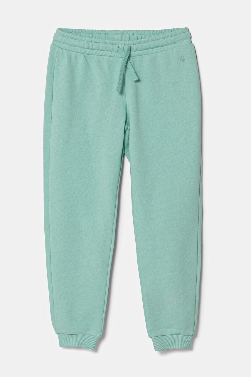 United Colors of Benetton pantaloni de trening din bumbac pentru copii culoarea turcoaz, uni, 3J68CF02H