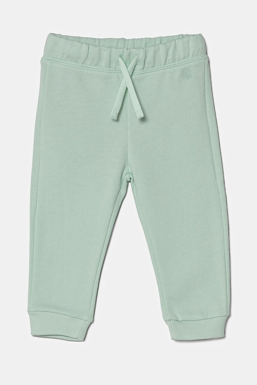 United Colors of Benetton pantaloni de trening din bumbac pentru copii culoarea verde, uni, 3J70GF01N