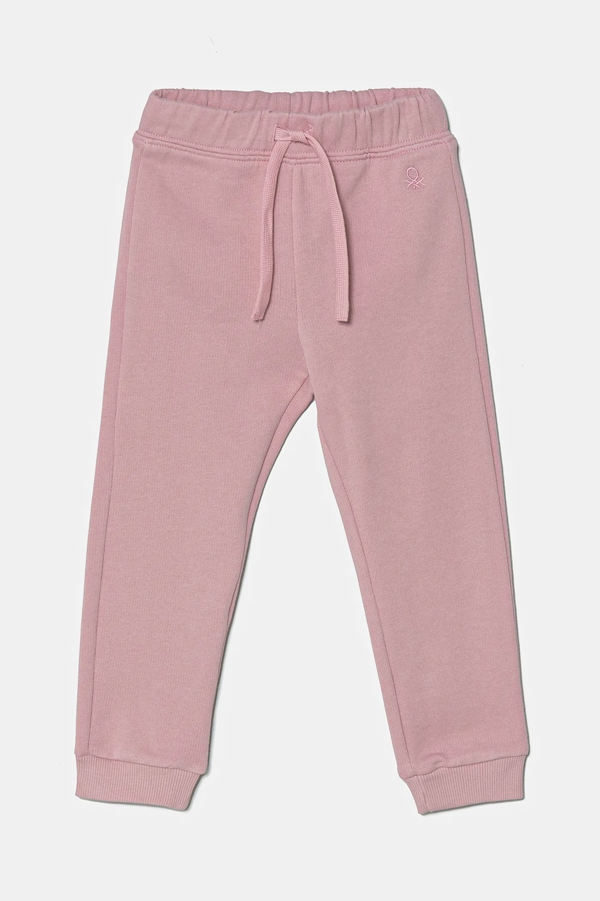 United Colors of Benetton pantaloni de trening din bumbac pentru copii culoarea roz, uni, 3J70GF01N United Colors of Benetton pantaloni de trening din bumbac pentru copii culoarea roz, uni, 3J70GF01N