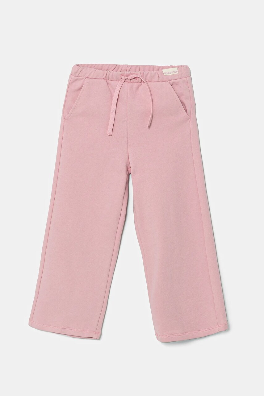 United Colors of Benetton pantaloni de trening din bumbac pentru copii culoarea roz, neted, 3UNIGF04P