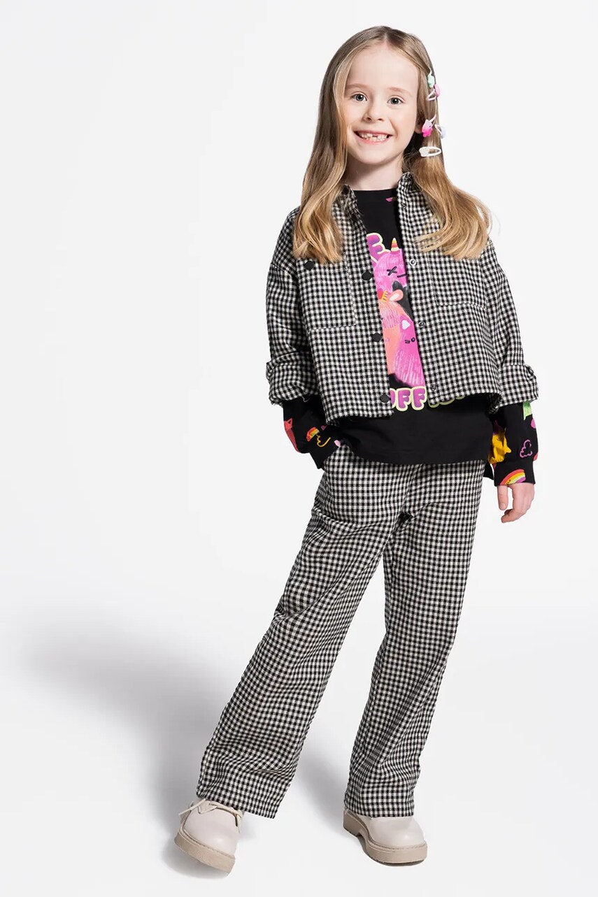 Levně Dětské kalhoty Coccodrillo černá barva, vzorované, REBEL GIRL KIDS