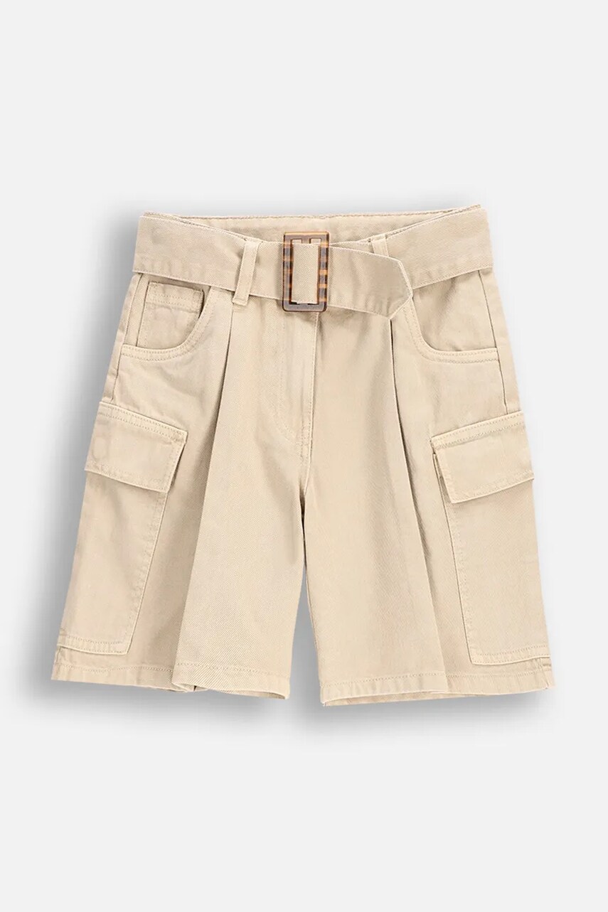 Coccodrillo pantaloni scurți din bumbac culoarea bej, neted, NOSTALGIC MEADOW GIRL JUNIOR