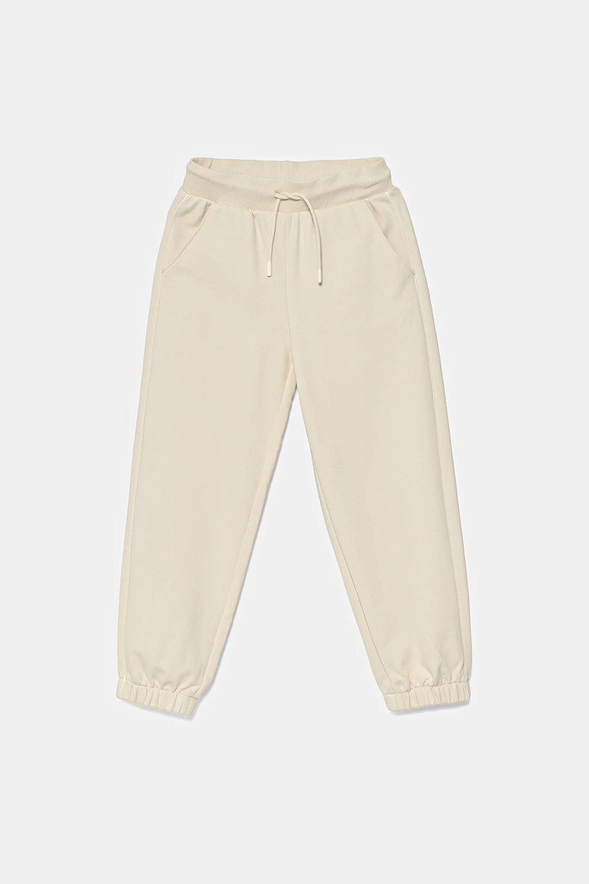 United Colors of Benetton pantaloni de trening din bumbac pentru copii culoarea bej, uni, 3UNICF060