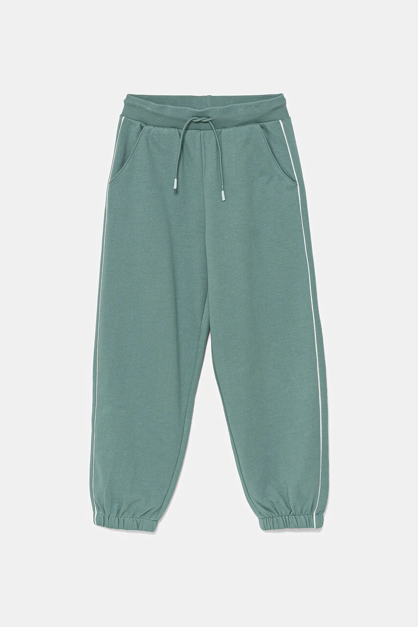 United Colors of Benetton pantaloni de trening din bumbac pentru copii culoarea verde, uni, 3UNICF060
