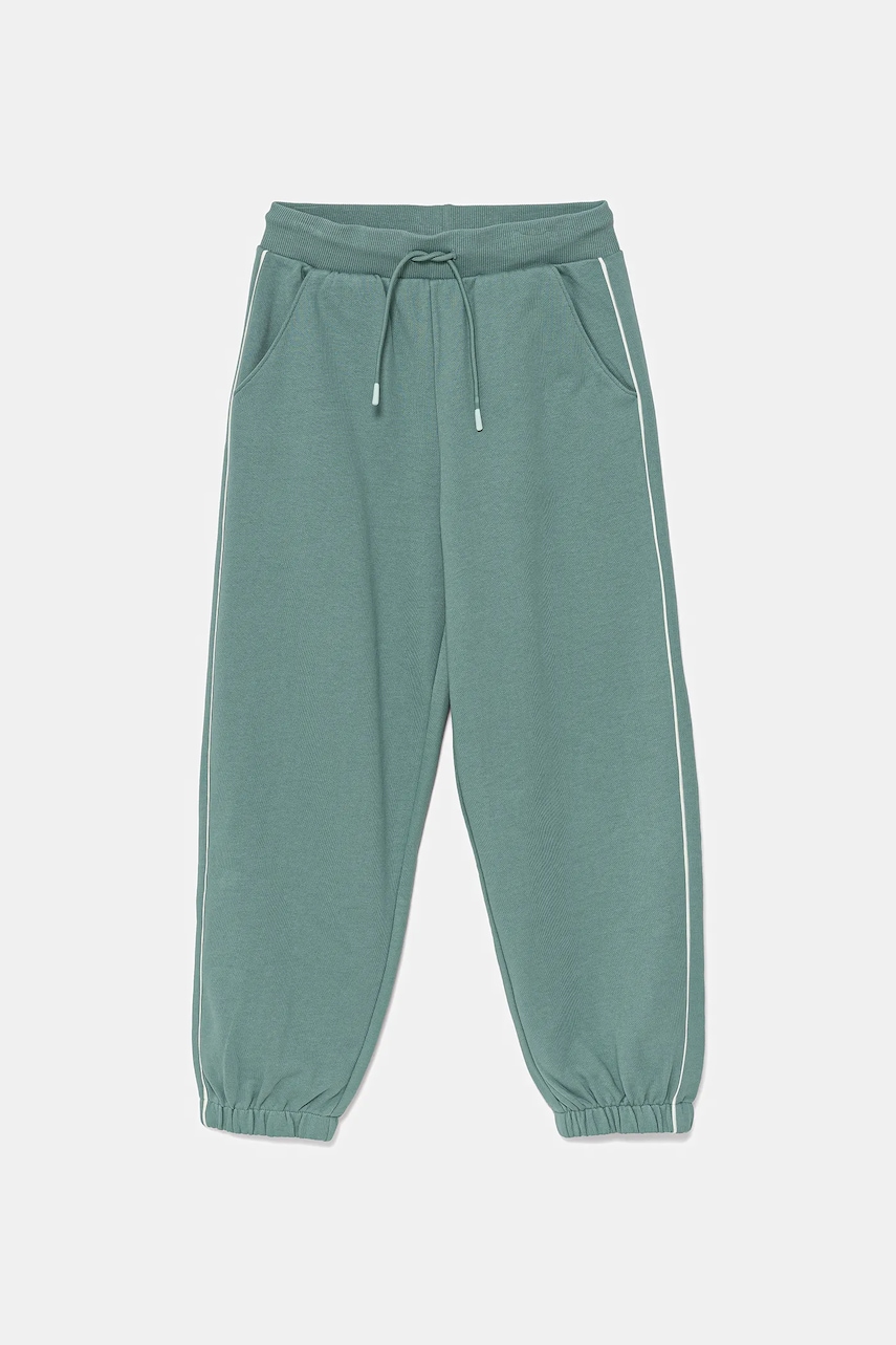 United Colors of Benetton pantaloni de trening din bumbac pentru copii culoarea verde, uni, 3UNICF060