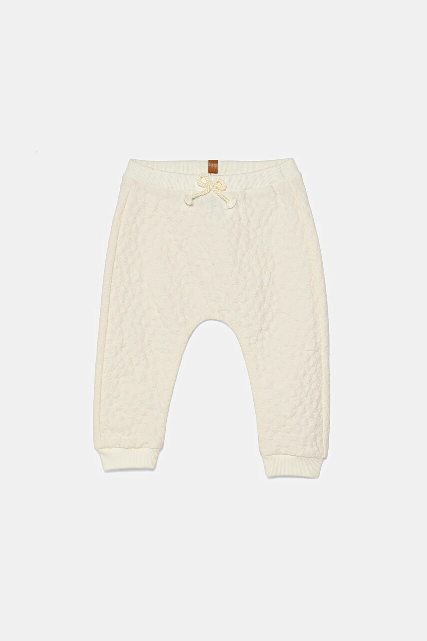 United Colors of Benetton pantaloni de trening pentru bebeluși culoarea bej, cu imprimeu, 3JEXAF02B