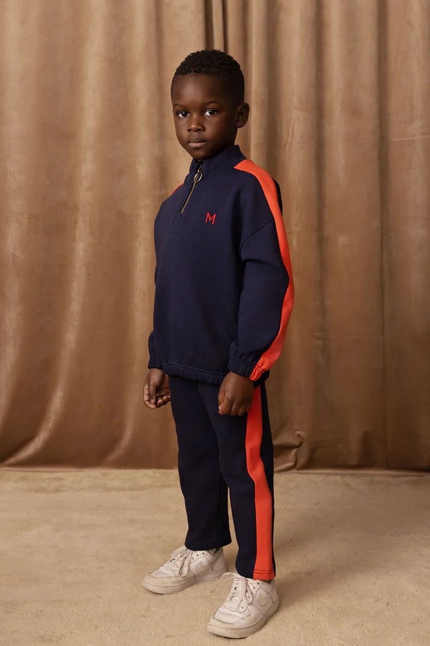 Mini Rodini pantaloni de trening din bumbac pentru copii culoarea albastru marin, 2513011560