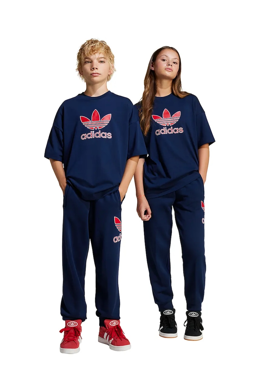 adidas Originals pantaloni de trening din bumbac pentru copii culoarea albastru marin, cu imprimeu, JC9142