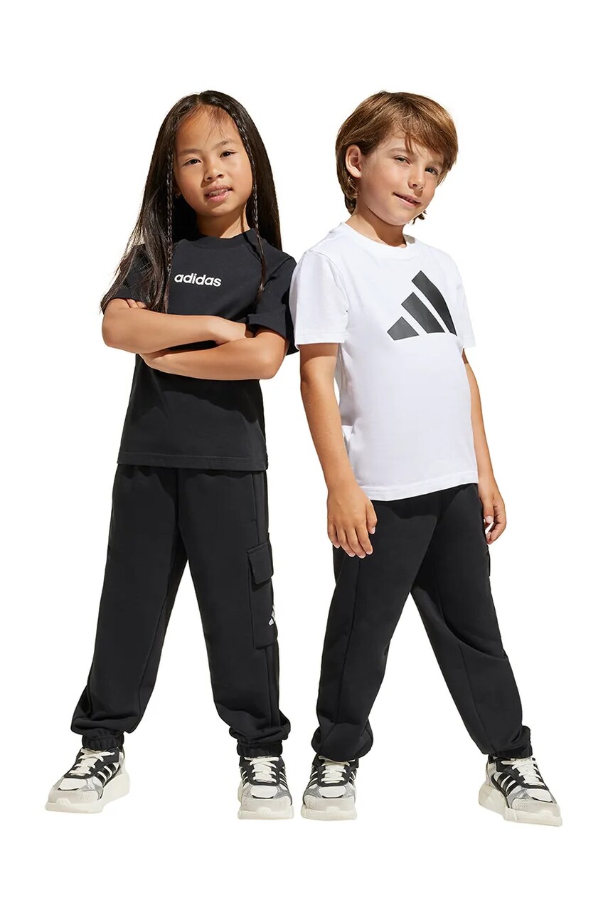 adidas pantaloni de trening din bumbac pentru copii culoarea negru, cu imprimeu, JC9754