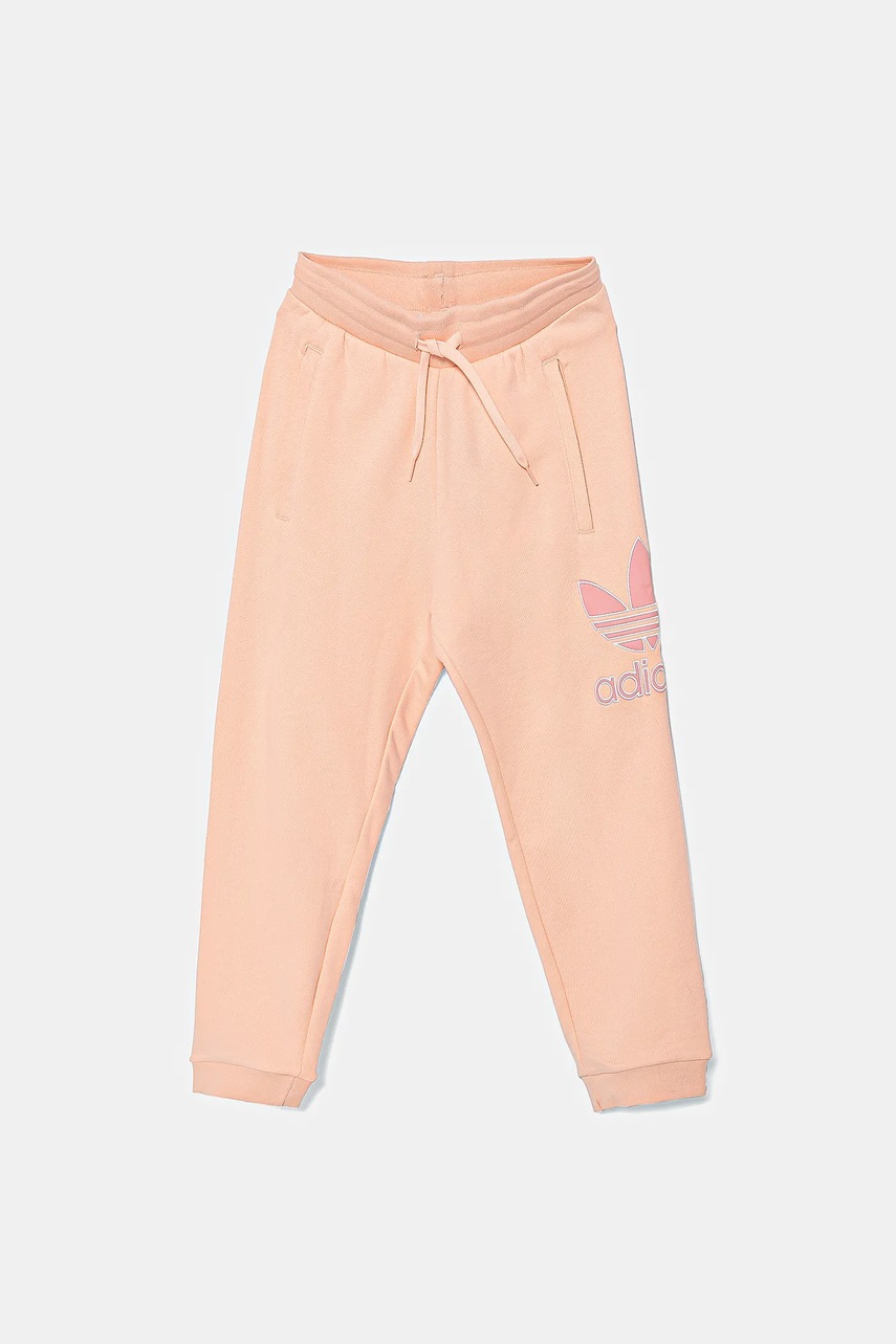 Детские хлопковые штаны adidas Originals цвет оранжевый с аппликацией JC9143 Детские хлопковые штаны adidas Originals цвет оранжевый с аппликацией JC9143