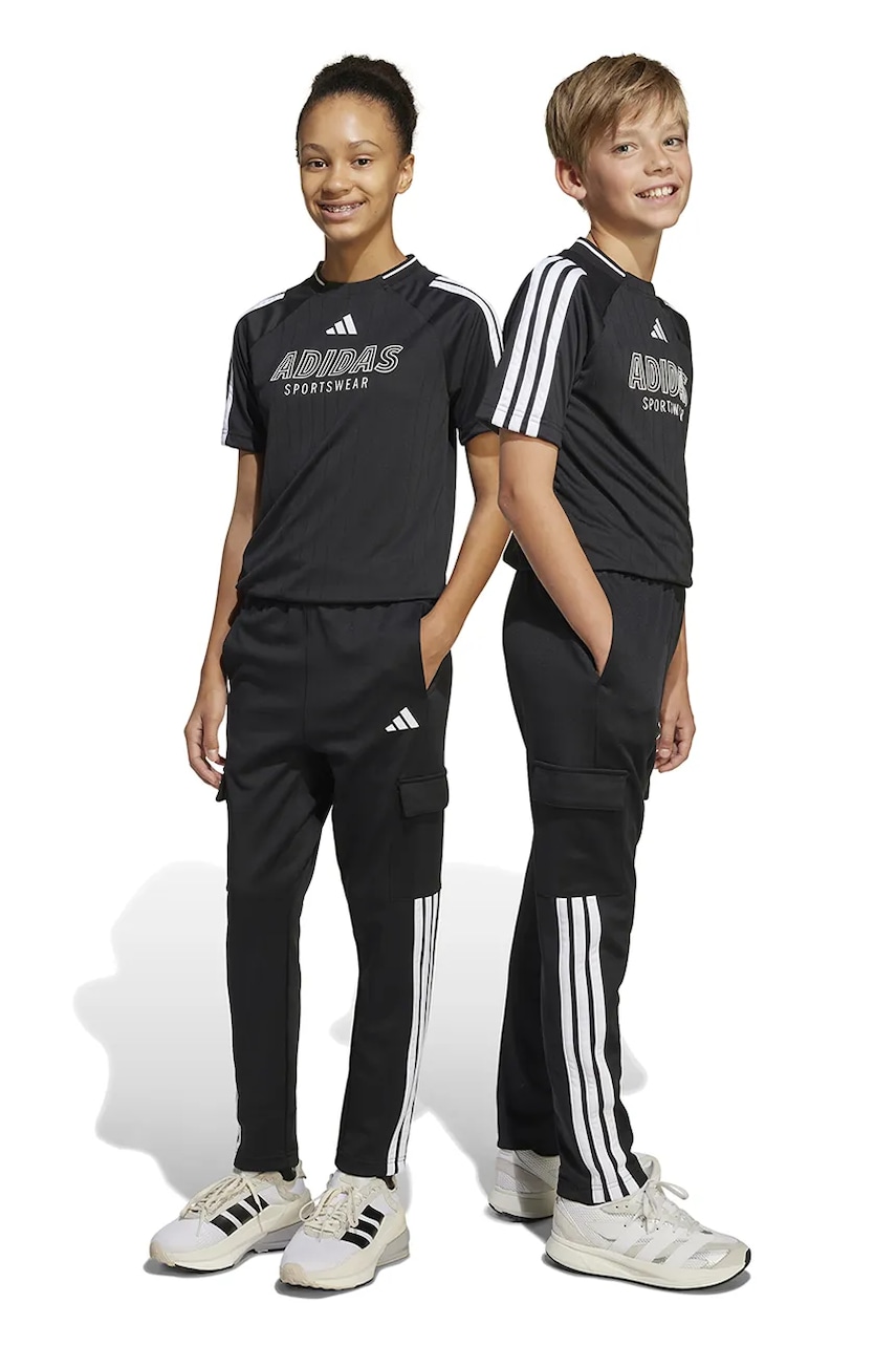 adidas pantaloni de trening pentru copii culoarea negru, cu imprimeu, JI6175