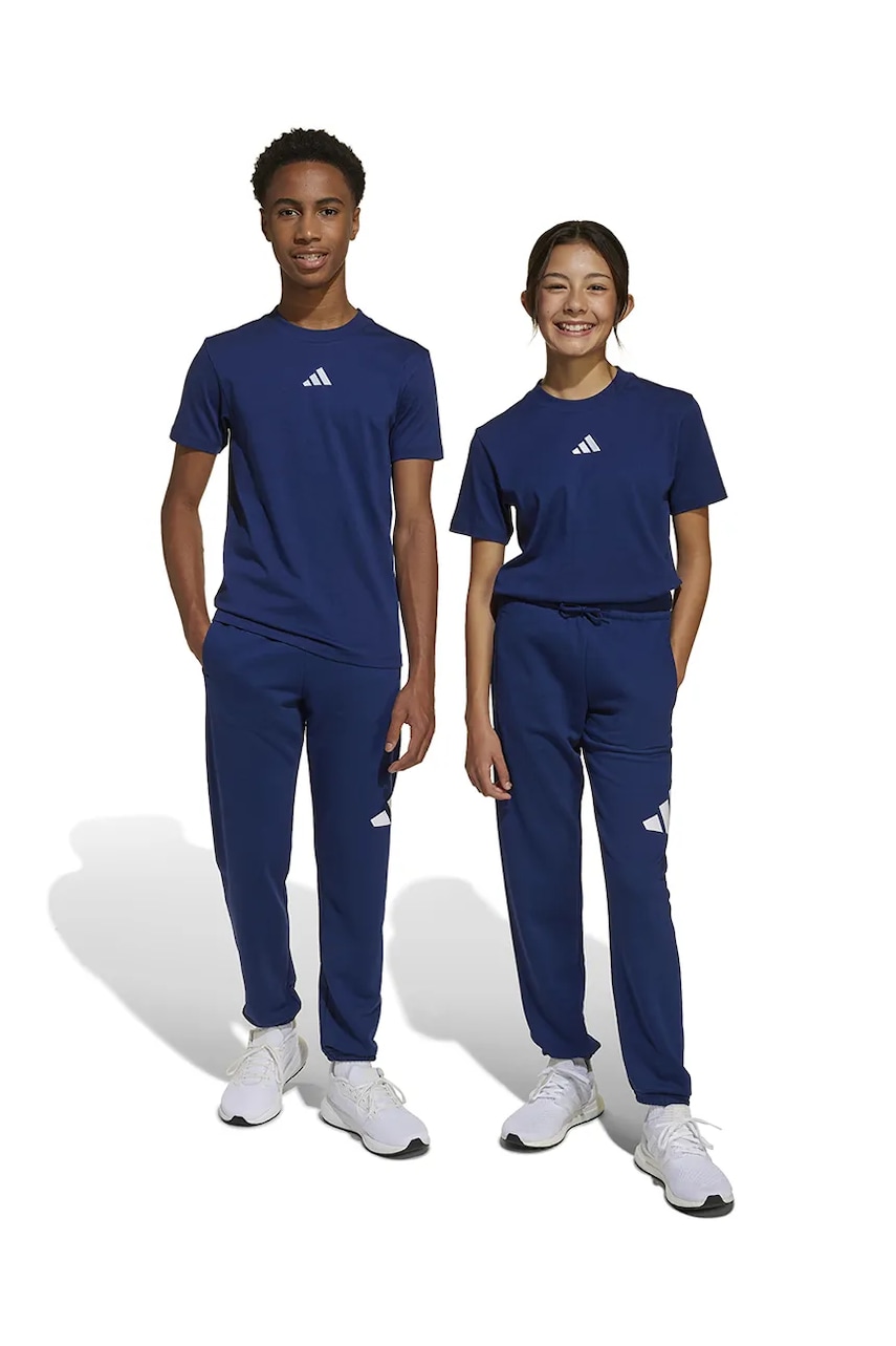 adidas pantaloni de trening pentru copii culoarea bleumarin, cu imprimeu, JE1398