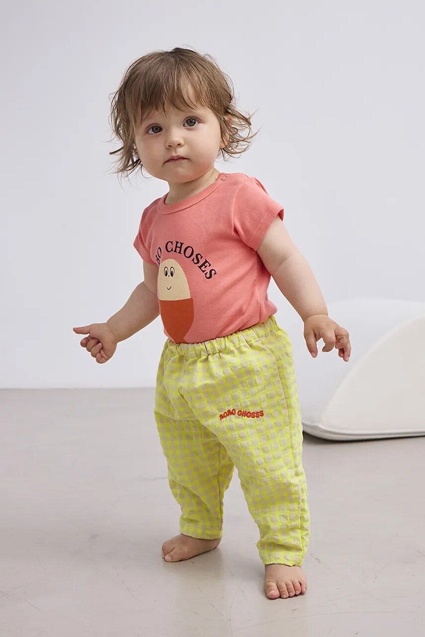 Bobo Choses pantaloni bebe culoarea galben, neted, 125AB061