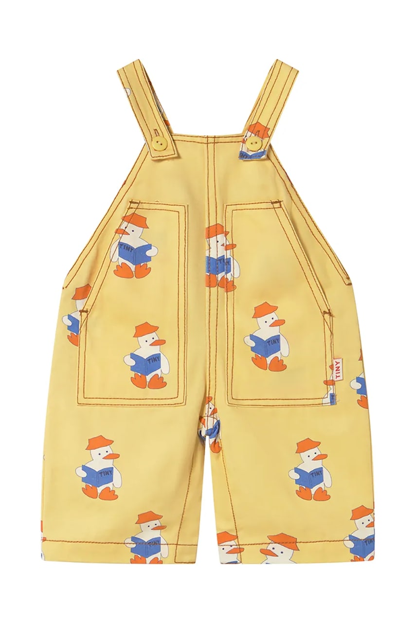 Tinycottons salopete pentru copii BABY READERS DUNGAREE culoarea galben, cu imprimeu, SS25-195 Tinycottons salopete pentru copii BABY READERS DUNGAREE culoarea galben, cu imprimeu, SS25-195
