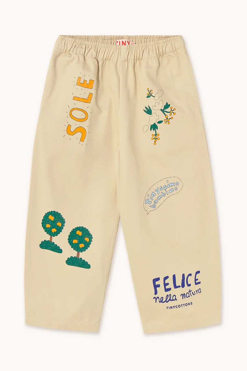 Дитячі бавовняні штани Tinycottons ARTSY TREE PANT колір бежевий з аплікацією SS25-204