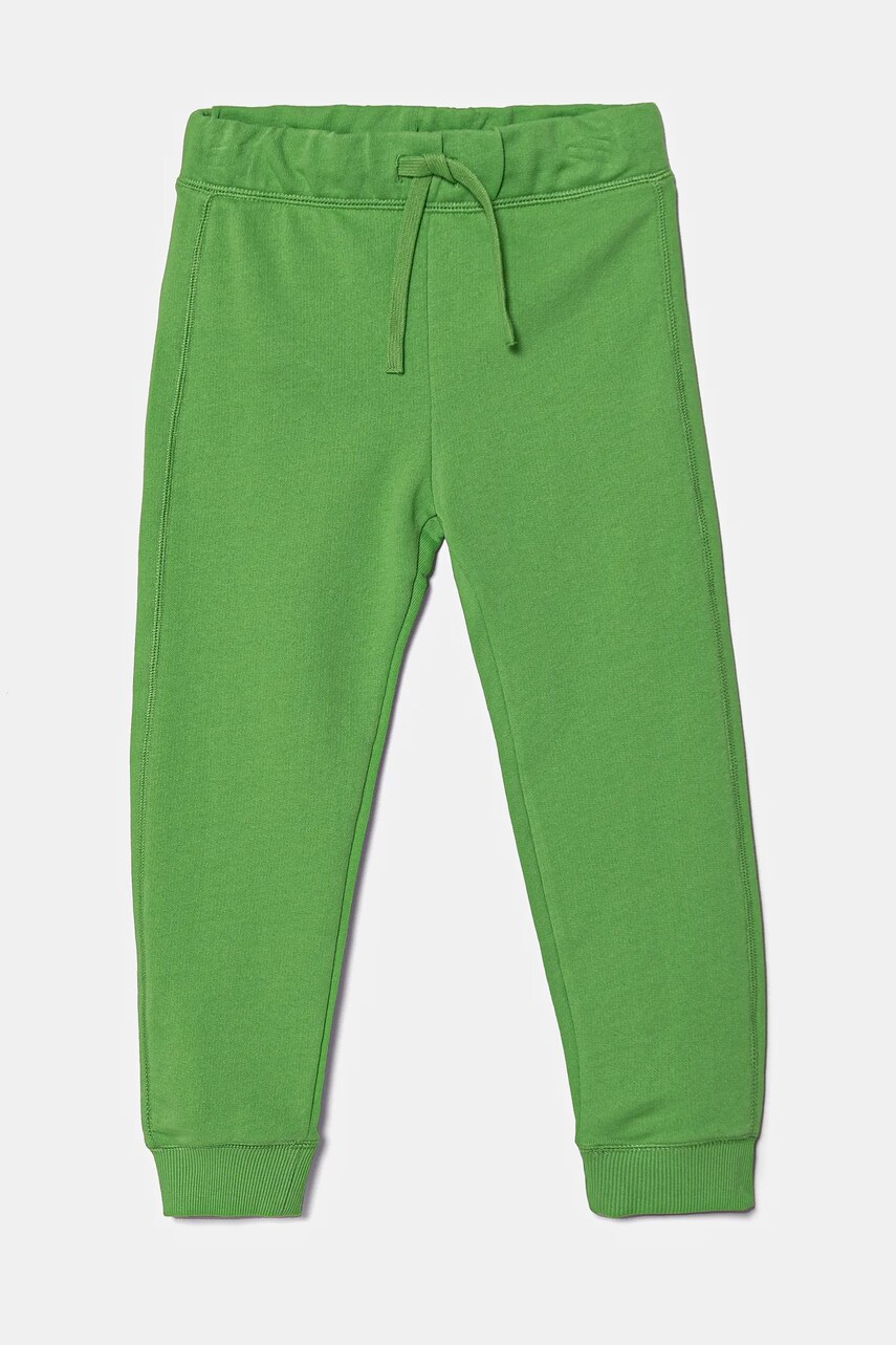 United Colors of Benetton pantaloni de trening din bumbac pentru copii culoarea verde, uni, 3J68CF058