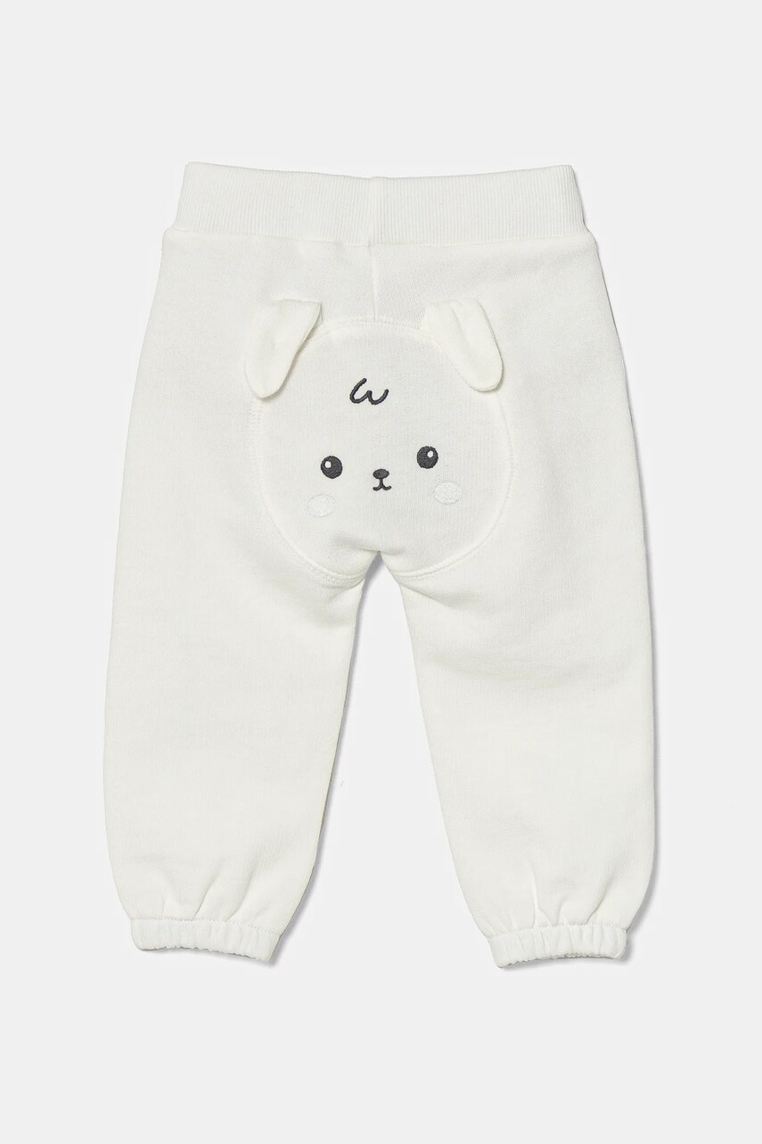 United Colors of Benetton pantaloni de trening din bumbac pentru bebelusi culoarea bej, neted, 3J70AF029