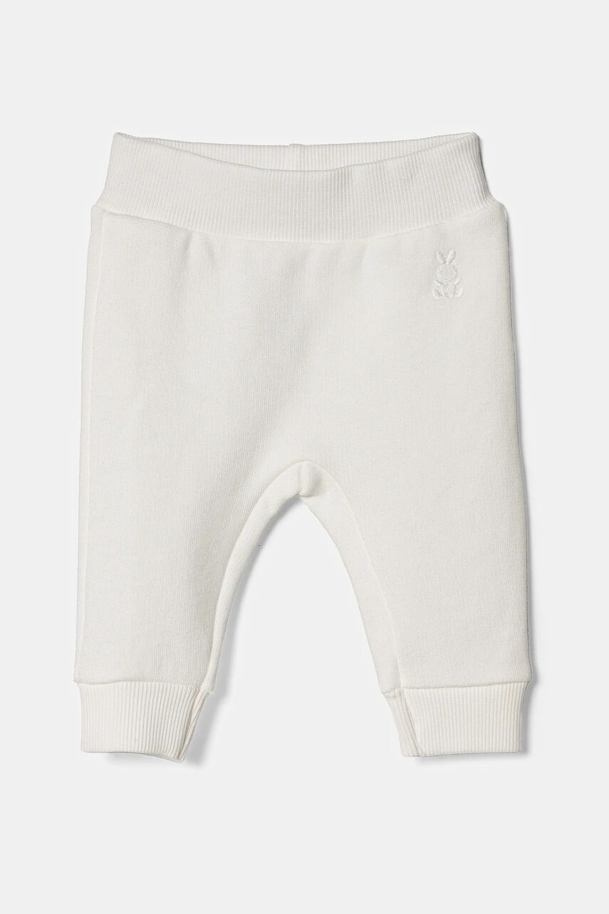 United Colors of Benetton pantaloni de trening din bumbac pentru bebelusi culoarea bej, neted, 3J70AF01R