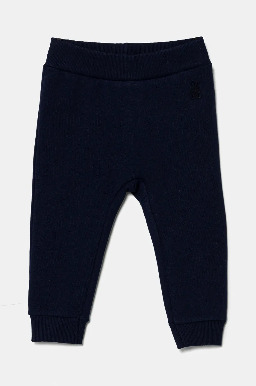 United Colors of Benetton pantaloni de trening din bumbac pentru bebeluși culoarea bleumarin, uni, 3J70AF01R