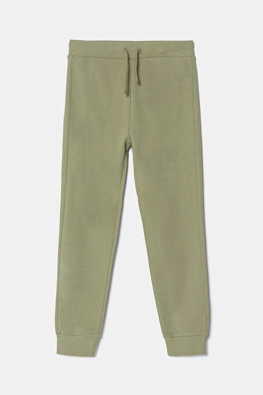 United Colors of Benetton pantaloni de trening din bumbac pentru copii culoarea verde, neted, 3J68CF01P