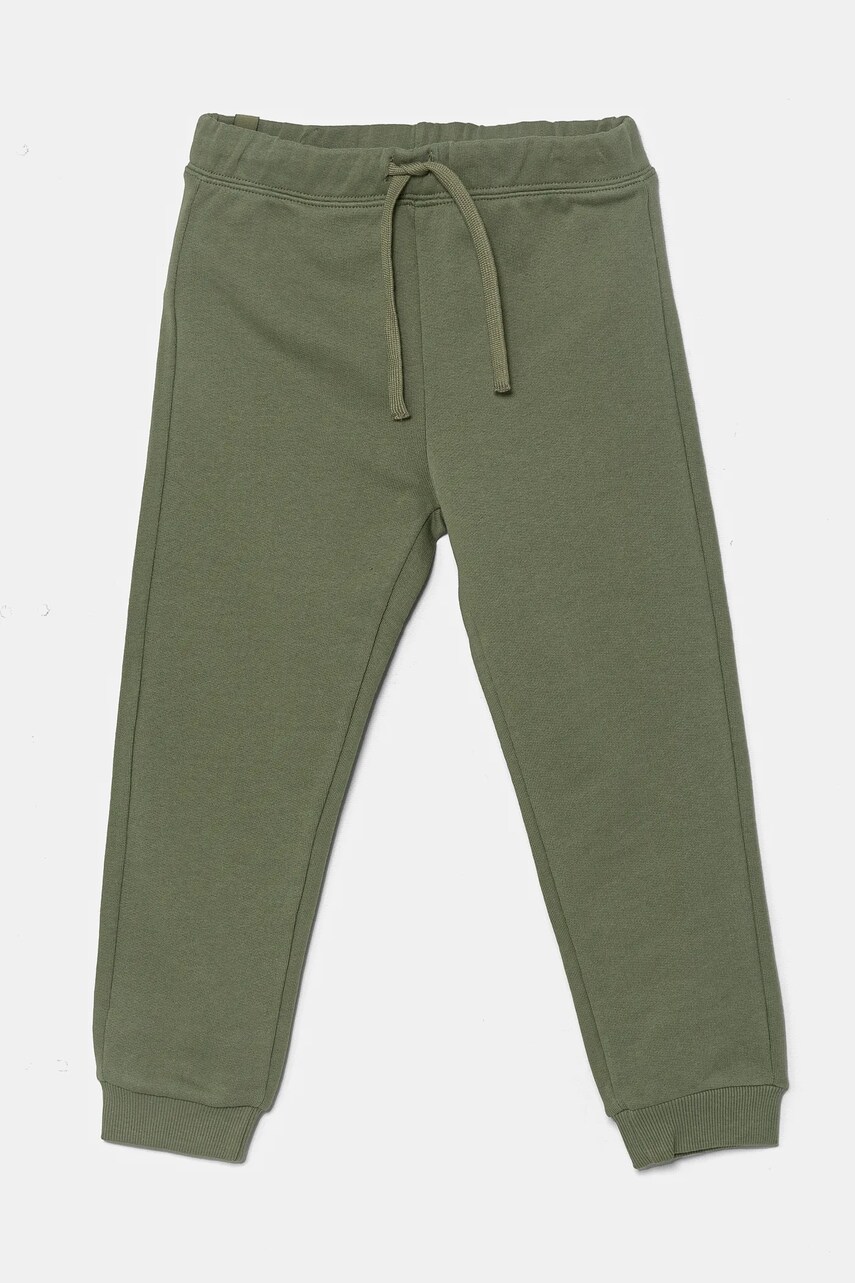 United Colors of Benetton pantaloni de trening din bumbac pentru copii culoarea verde, neted, 3J68GF027