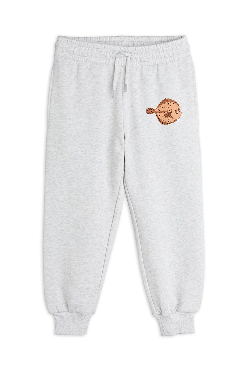 Mini Rodini pantaloni de trening din bumbac pentru copii Flundra culoarea gri, cu imprimeu, 2523011794