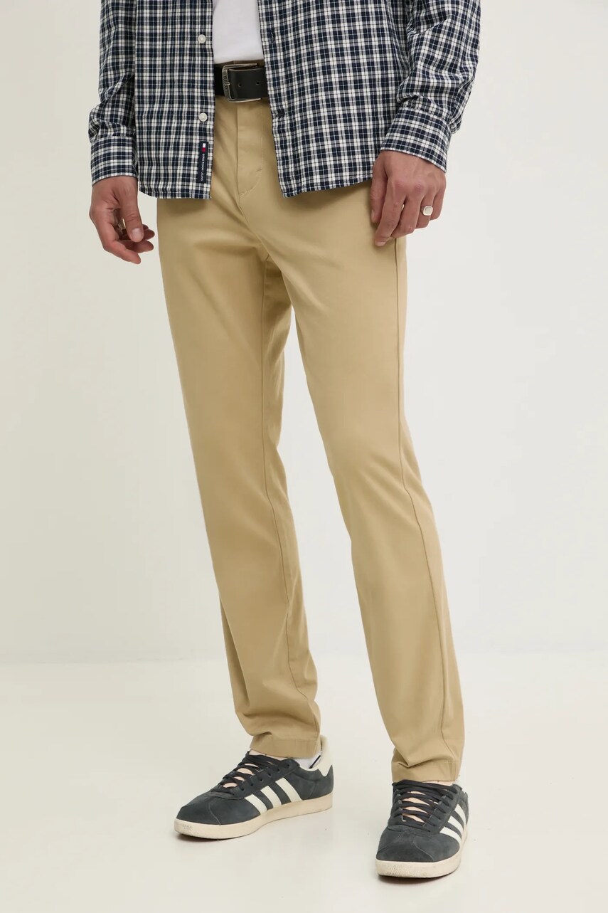Tommy Jeans pantaloni barbati, culoarea bej, mulata, DM0DM20282