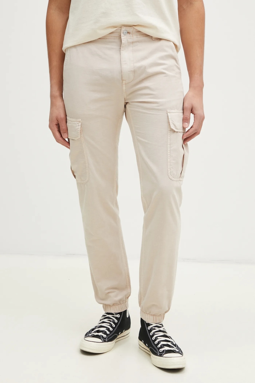 Tommy Jeans pantaloni de bumbac culoarea bej, cu fason cargo, DM0DM20284