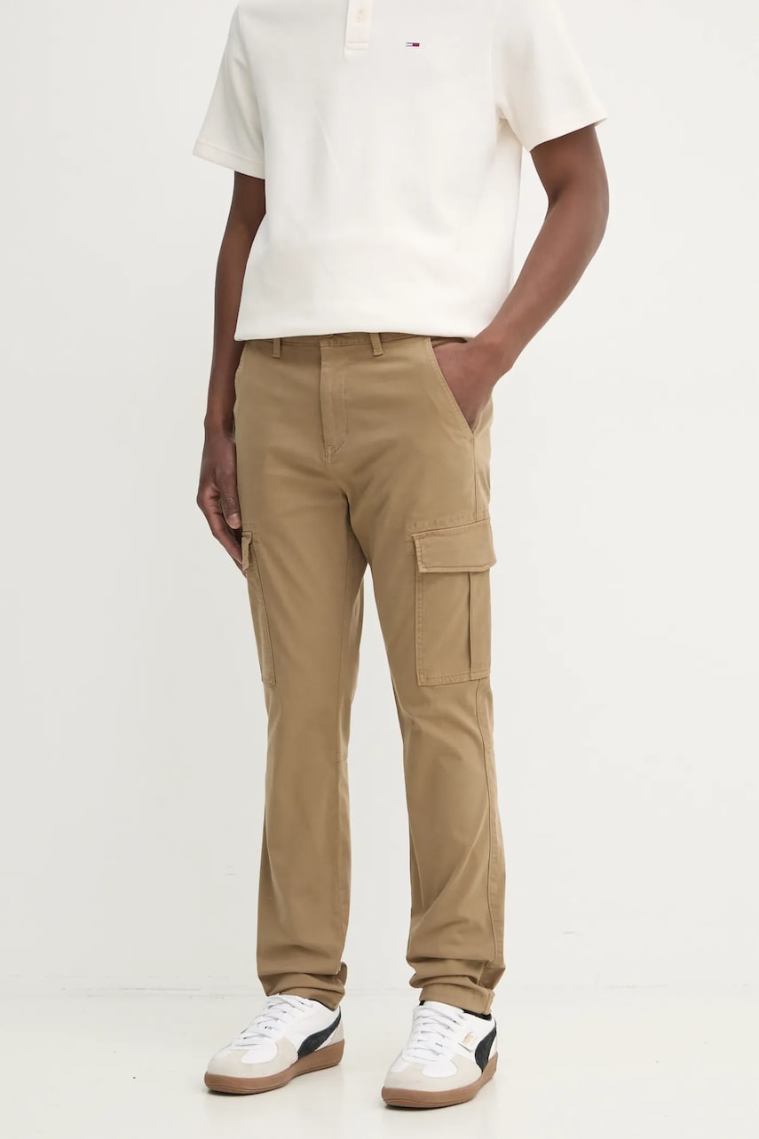 Tommy Jeans pantaloni barbati, culoarea verde, cu fason cargo, DM0DM20281 Tommy Jeans pantaloni barbati, culoarea verde, cu fason cargo, DM0DM20281