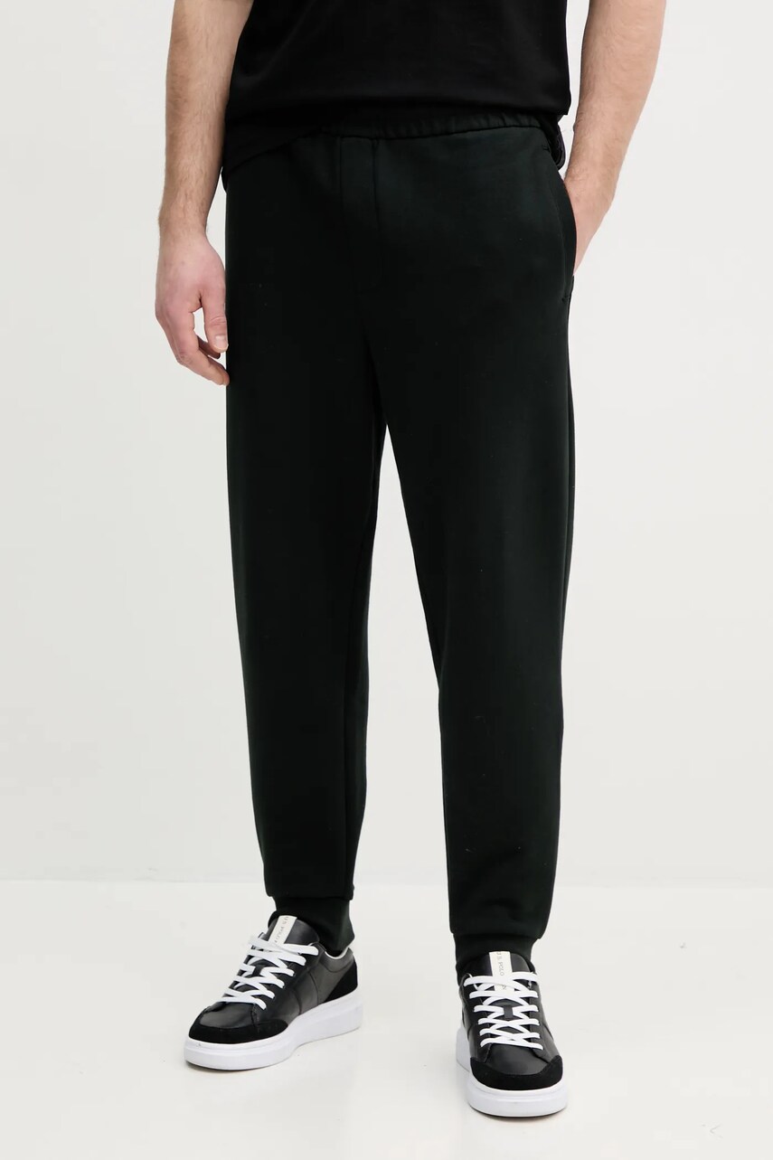 Armani Exchange pantaloni de trening din bumbac barbati, culoarea verde, neted, XM000292 AF12656