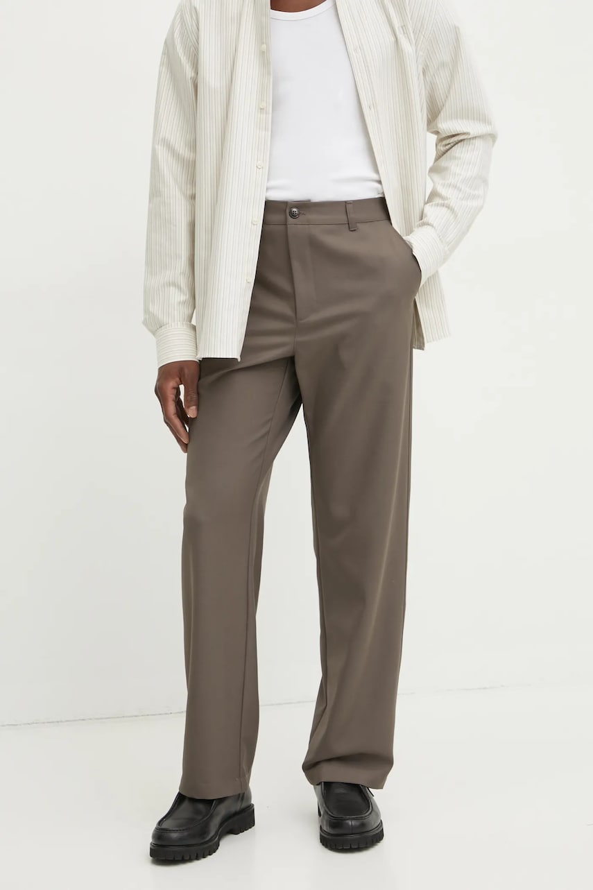 Les Deux pantaloni din lână culoarea maro, drept, LDM510153 Les Deux pantaloni din lână culoarea maro, drept, LDM510153