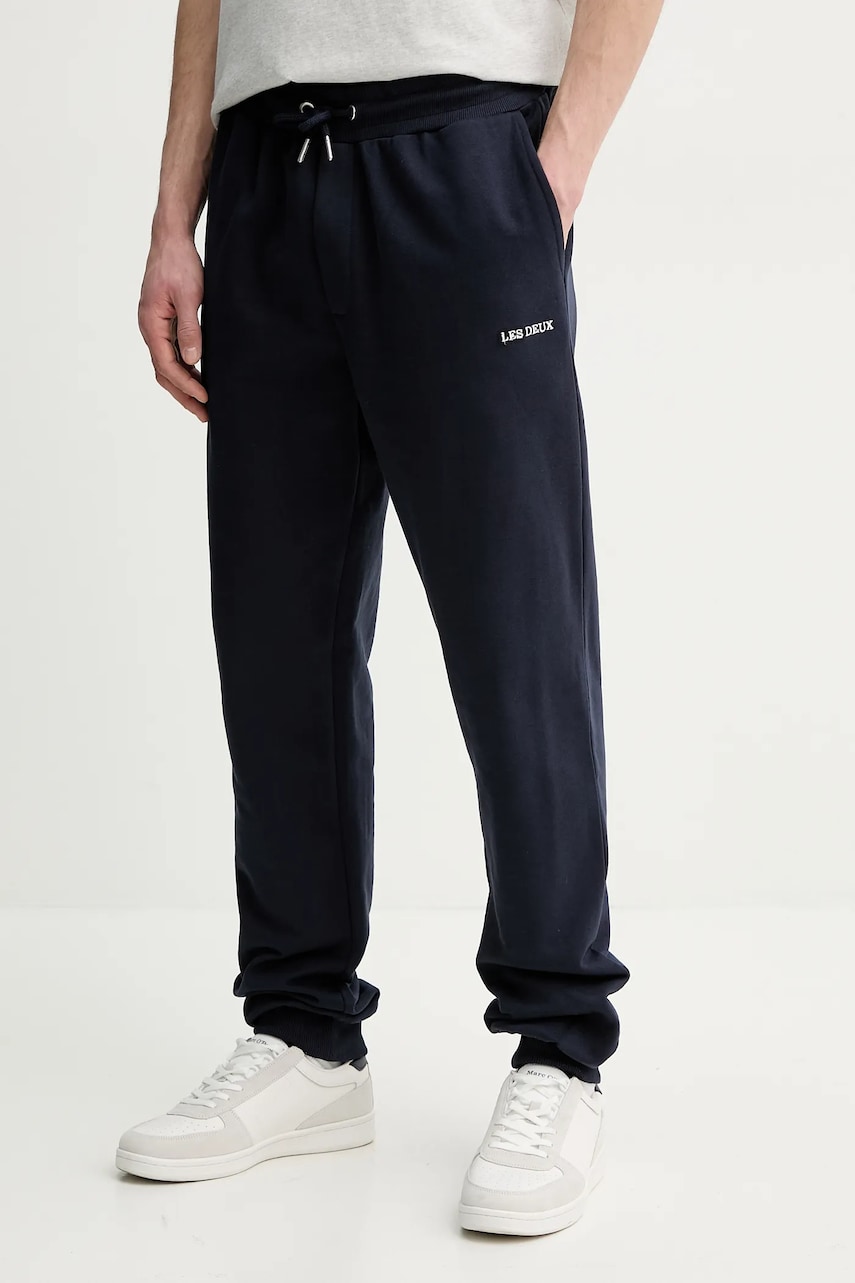 Les Deux pantaloni de trening din bumbac barbati, culoarea albastru marin, neted, LDM530056