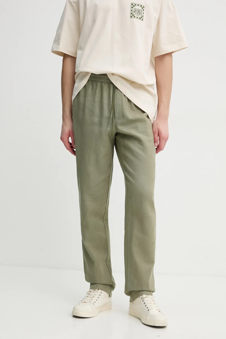 Les Deux pantaloni din in culoarea verde, drept, LDM510162 Les Deux pantaloni din in culoarea verde, drept, LDM510162