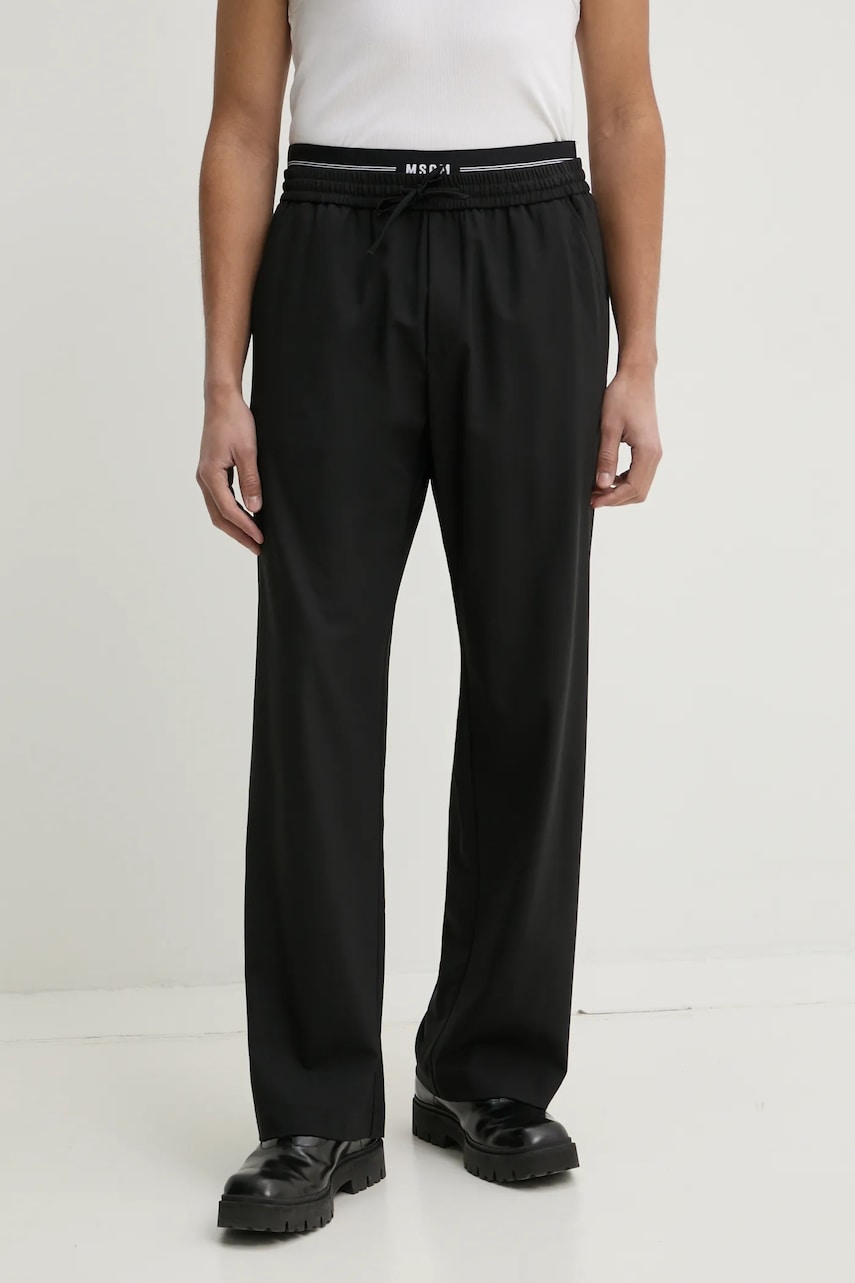 MSGM pantaloni de lana culoarea negru, drept, 3840MP14.257127