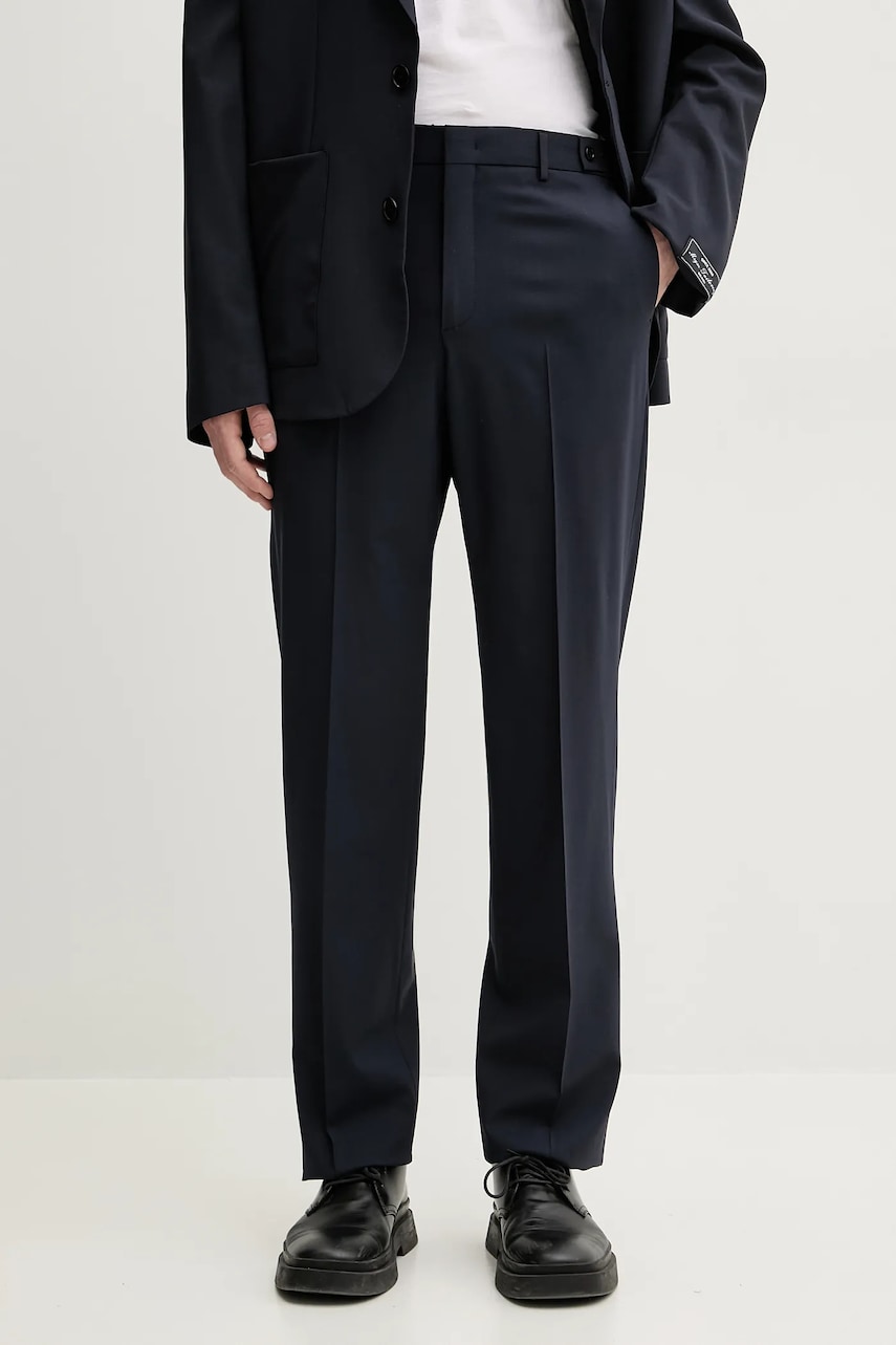MSGM pantaloni de bumbac barbati, culoarea albastru marin, drept, 3840MP15.257127 MSGM pantaloni de bumbac barbati, culoarea albastru marin, drept, 3840MP15.257127