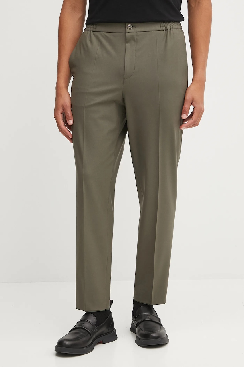 HUGO pantaloni de lână culoarea verde, mulata, 50530110