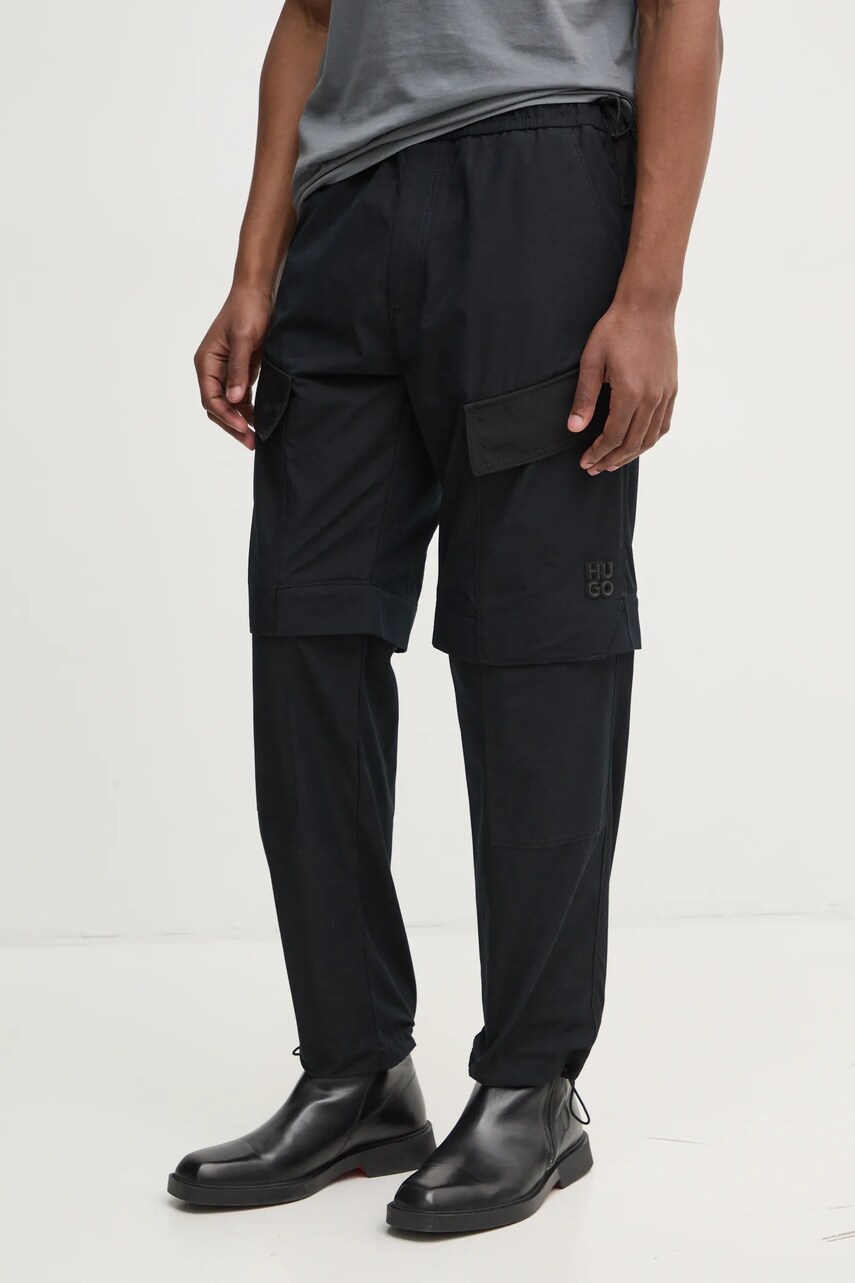 HUGO pantaloni barbati, culoarea negru, cu fason cargo, 50530824