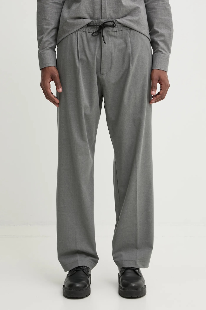 HUGO pantaloni din lână culoarea gri, 50530911