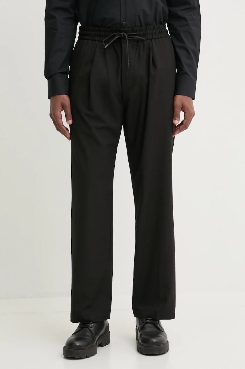 HUGO pantaloni din lână culoarea negru, 50530911