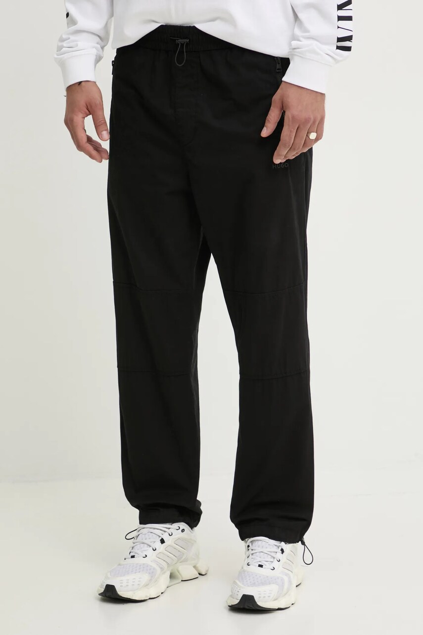 HUGO pantaloni de bumbac culoarea negru, drept, 50530916