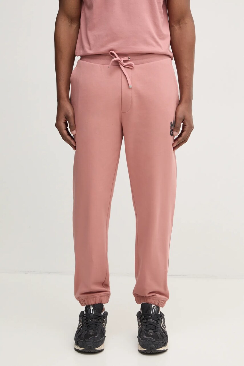 HUGO pantaloni de trening din bumbac culoarea roz, cu imprimeu, 50530435